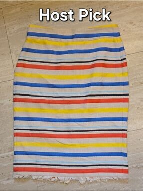 J. Crew Multi-Colored Striped Fringed Hem  Pencil Skirt